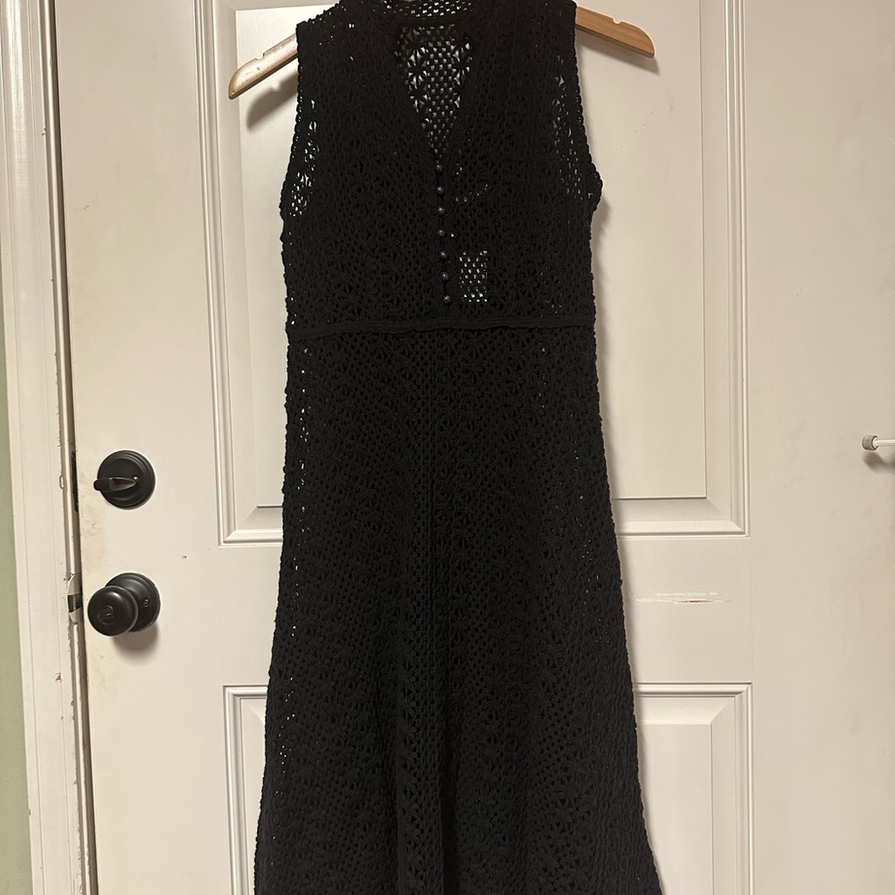 ANTHROPOLOGIE BLACK CROCHET LACE EVELYN MIDI DRESS BY MEADOW RUE SZ 0 NWT